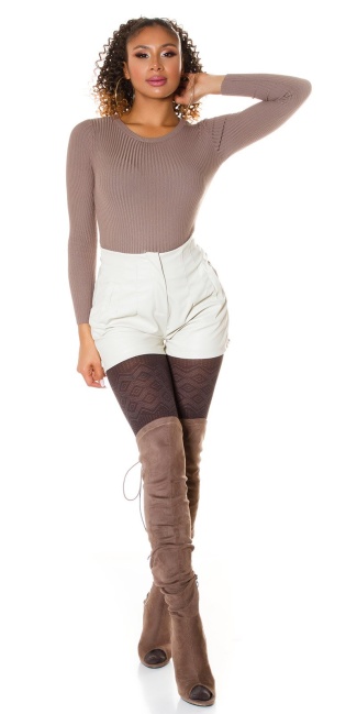high-waisted faux leather shorts Beige